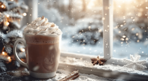 hot chocolate in a winter setting - winter wedding ideas